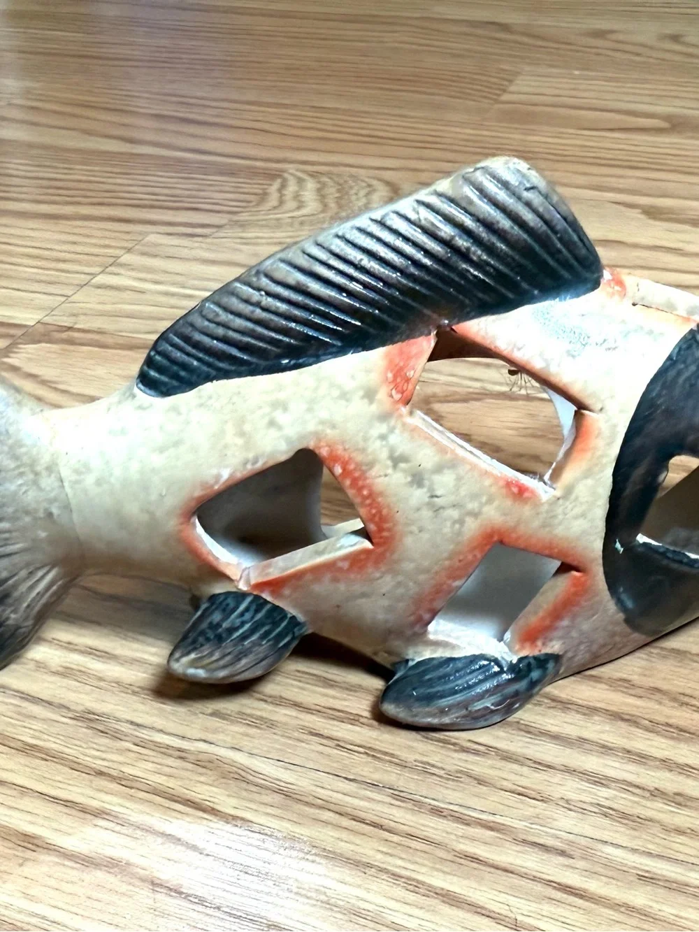 2 Vintage ceramic fish tea light candle holder luminaries Blue and Tan